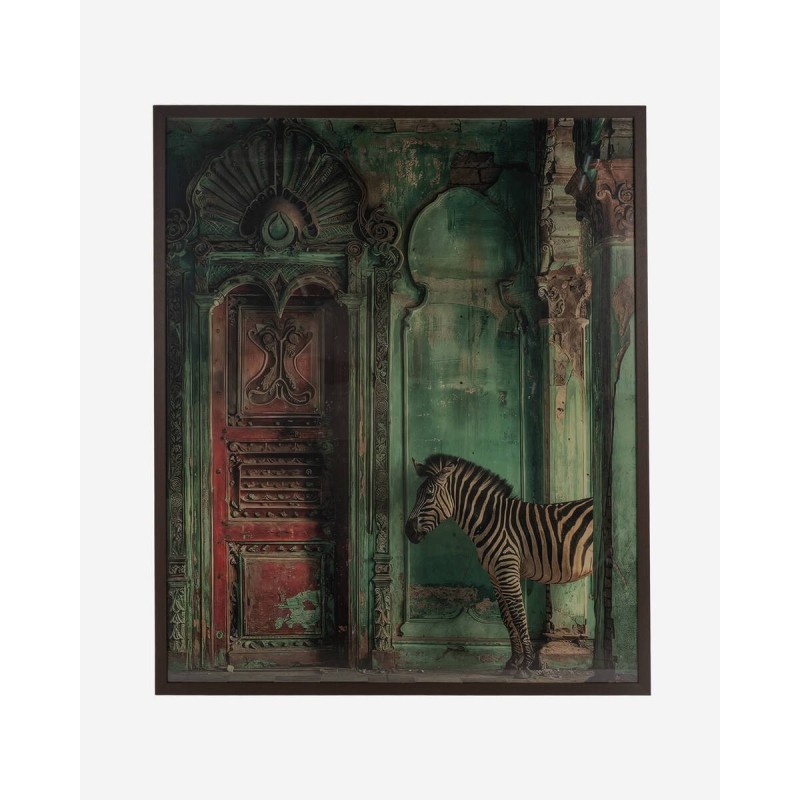 Cuadro decorativo con cebra y puerta antigua 100x120cm