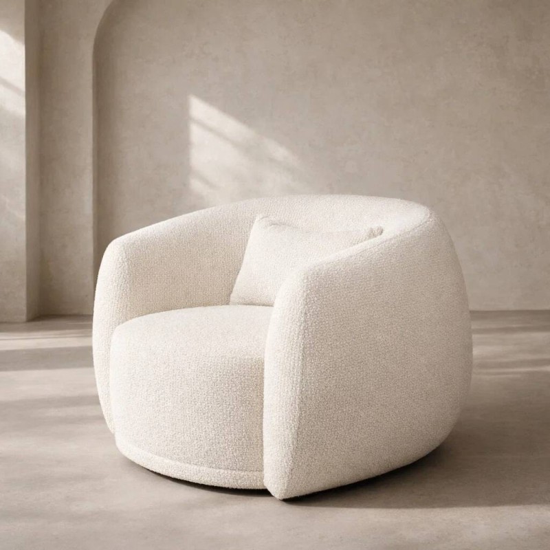 Sillón giratorio Nura blanco roto 98 cm diseño envolvente