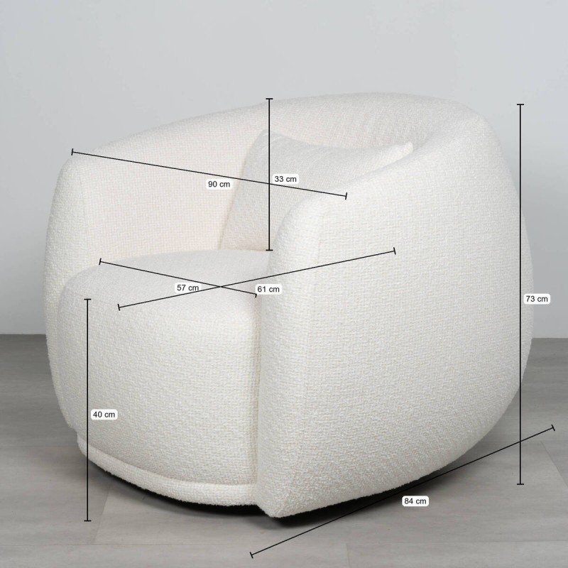 Sillón giratorio Nura blanco roto 98 cm diseño envolvente