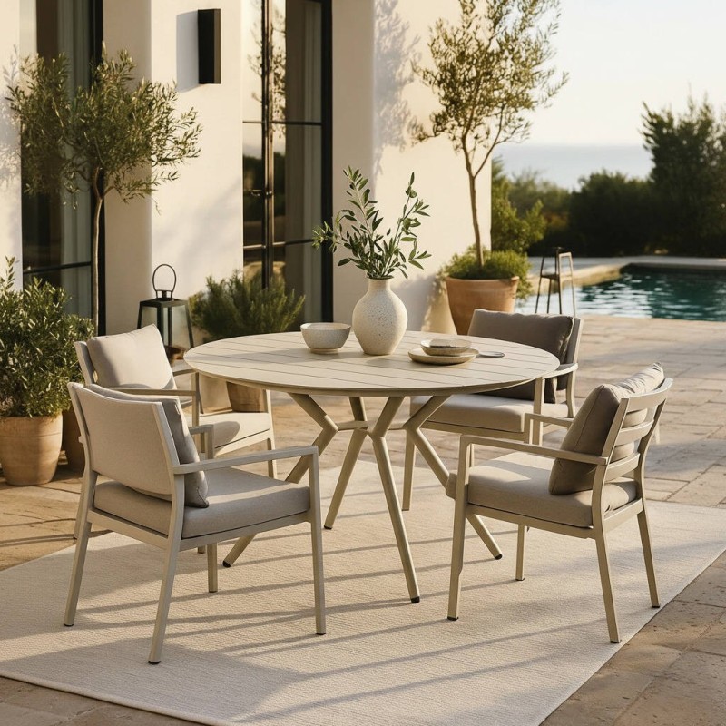 Mesa redonda Higer aluminio blanco roto 126,5 cm exterior