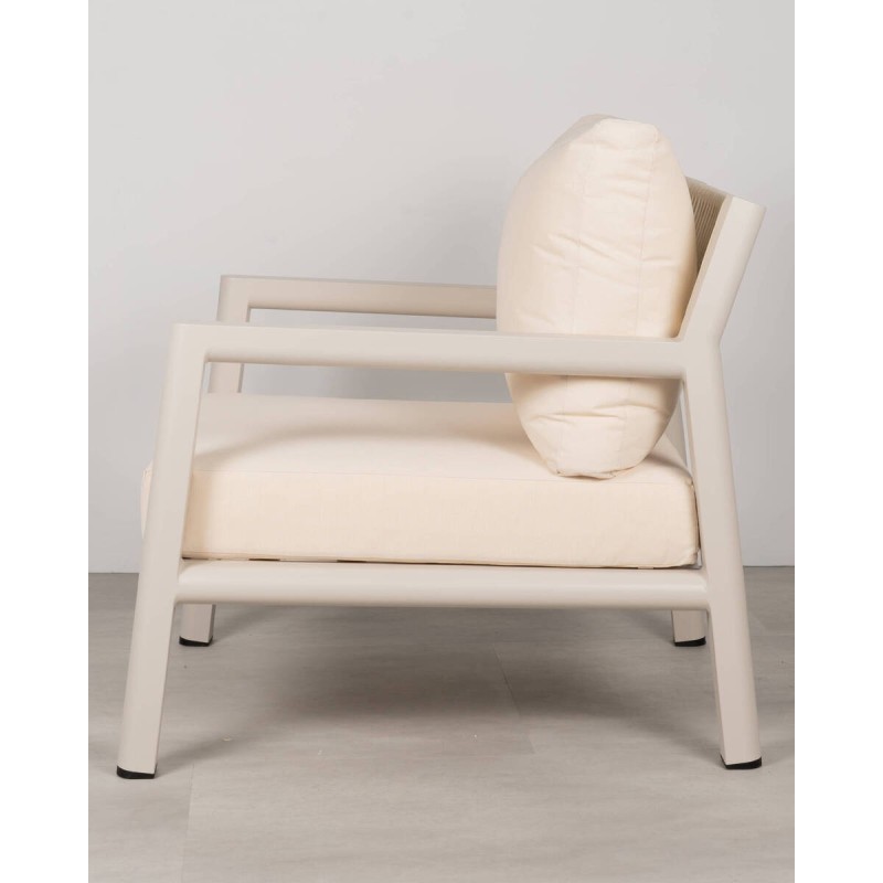 Sillón individual Perla aluminio con cojines beige 75 × 86 cm exterior