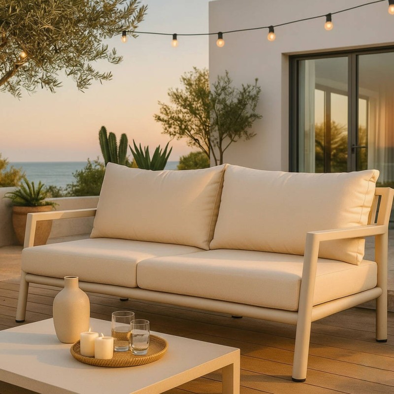 Sofá aluminio exterior Nala 2 plazas con cojines beige