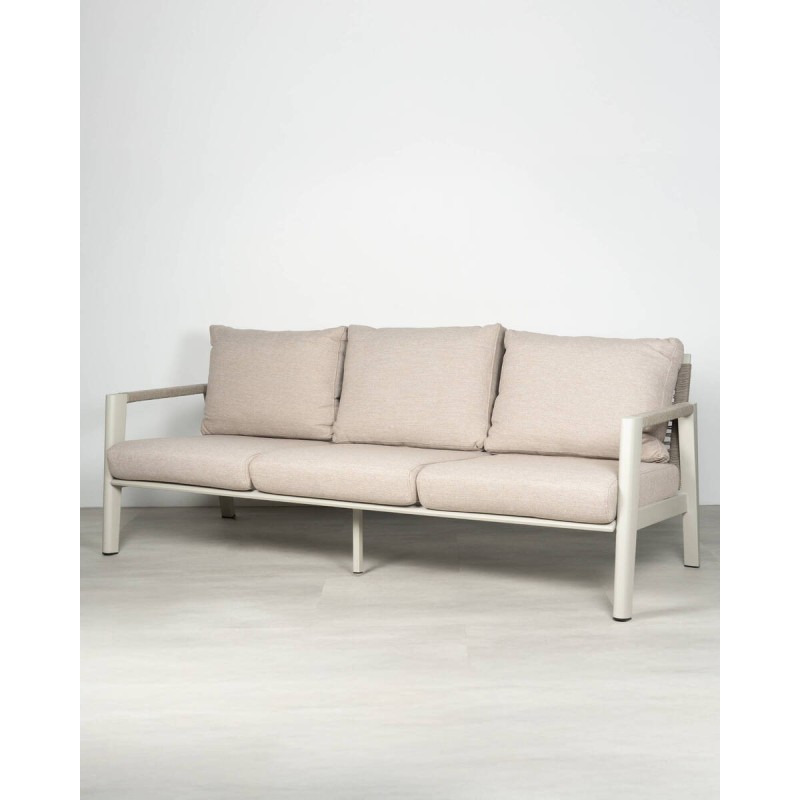 Sofá Flora de aluminio 3 plazas con cojines beige