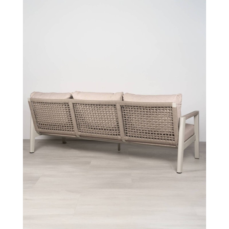 Sofá Flora de aluminio 3 plazas con cojines beige