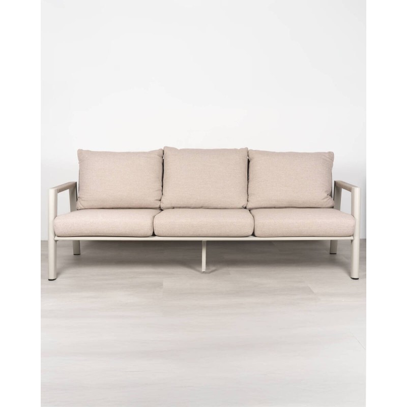 Sofá Flora de aluminio 3 plazas con cojines beige