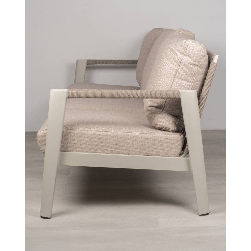 Sofá Flora de aluminio 3 plazas con cojines beige