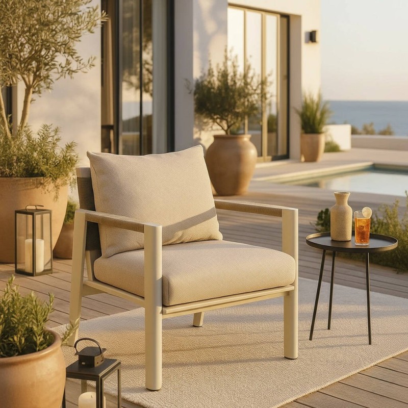 Sillón individual aluminio con cojines beige tilo