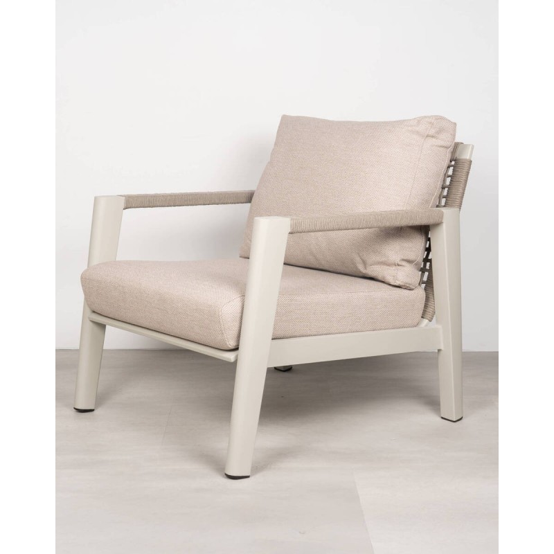 Sillón individual aluminio con cojines beige tilo