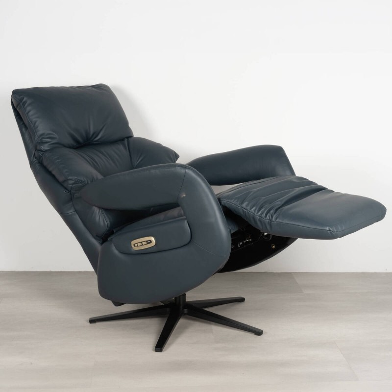 Sillón relax motorizado Alba en piel azul marino
