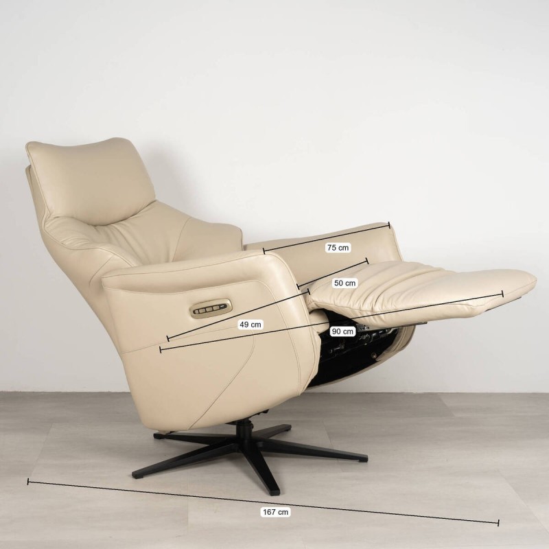 Sillón relax motorizado Armon en piel gris claro