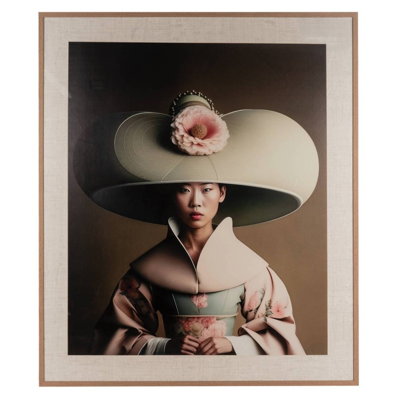 Cuadro Oriental 120x120 cm con Marco Roble y Doble Marco Beige Texturizado