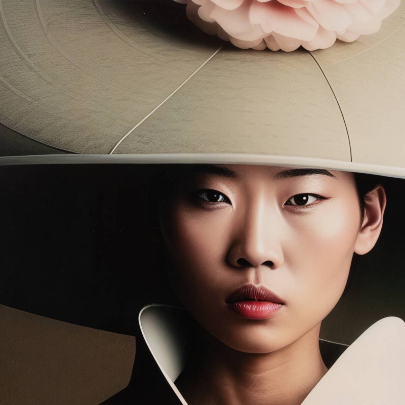 Cuadro Oriental 120x120 cm con Marco Roble y Doble Marco Beige Texturizado