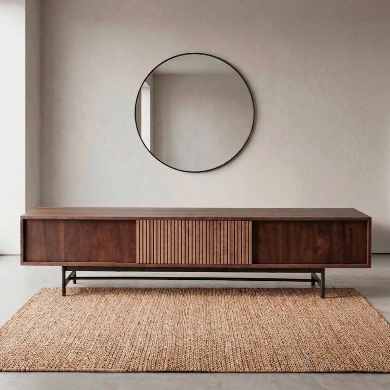 Mueble Boreal TV en nogal oscuro con frente tallado 210x40x50 cm