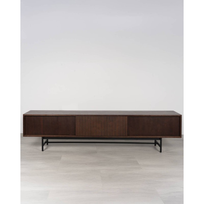 Mueble Boreal TV en nogal oscuro con frente tallado 210x40x50 cm