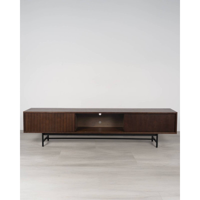 Mueble Boreal TV en nogal oscuro con frente tallado 210x40x50 cm