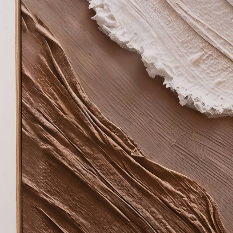 Lienzo Abstracto Texturizado Beige 120x140 cm con Marco Roble