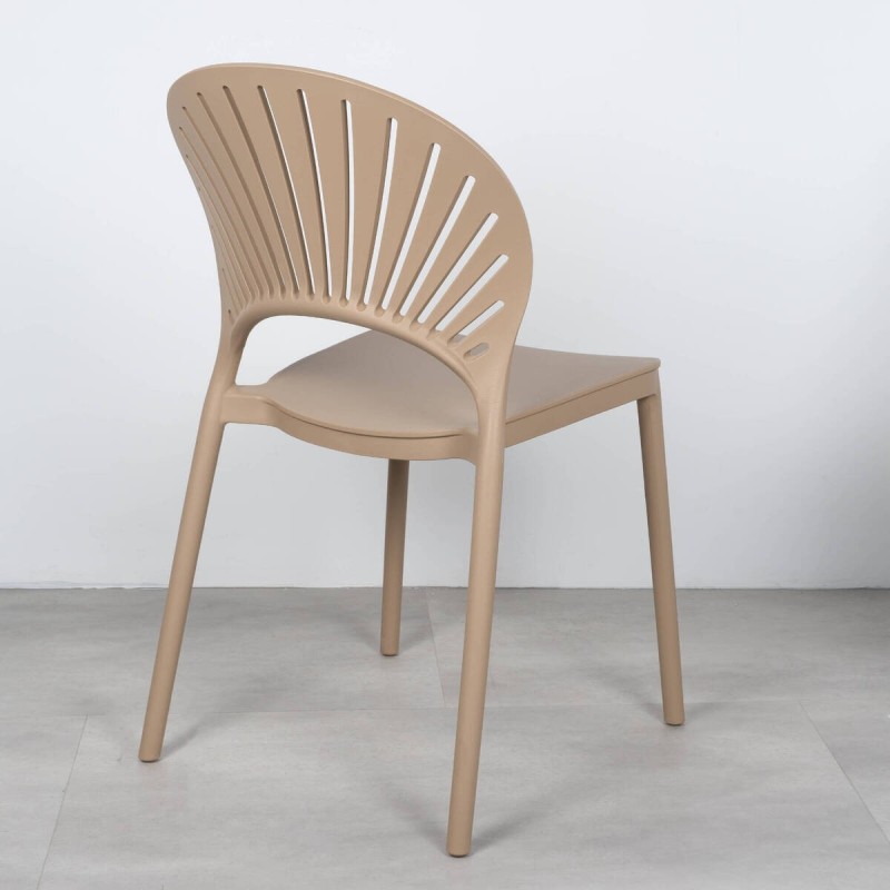 Silla Abana de polipropileno taupe con respaldo calado 46x52x85 cm