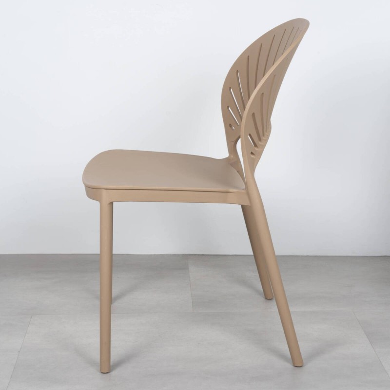 Silla Abana de polipropileno taupe con respaldo calado 46x52x85 cm