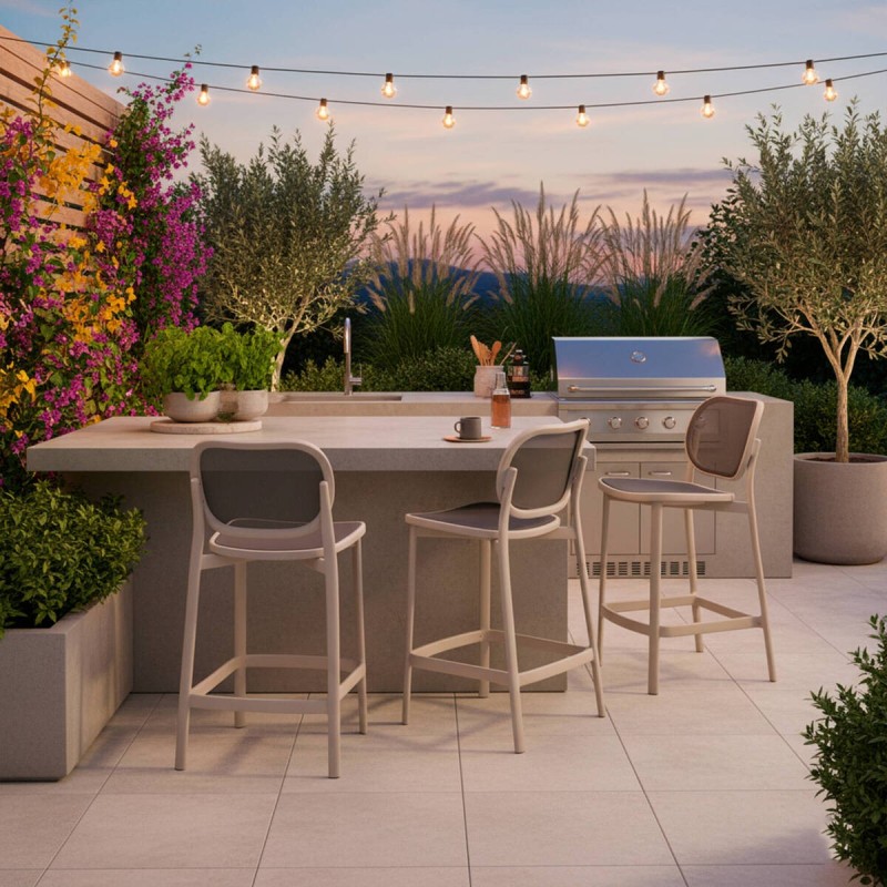 Taburete Nexo de polipropileno y textilene gris claro 65 cm