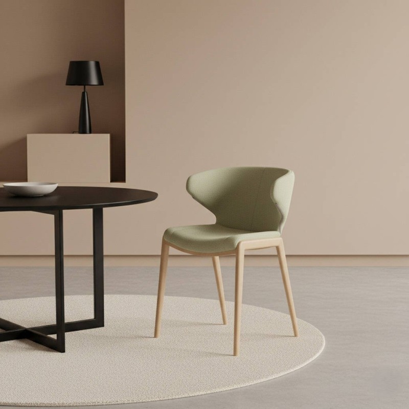 Silla de comedor Lilo tapizada con patas metálicas en color madera