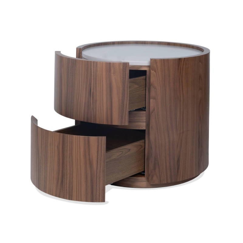 Mesita de noche Avorio en nogal con sobre marfil diseño elegante