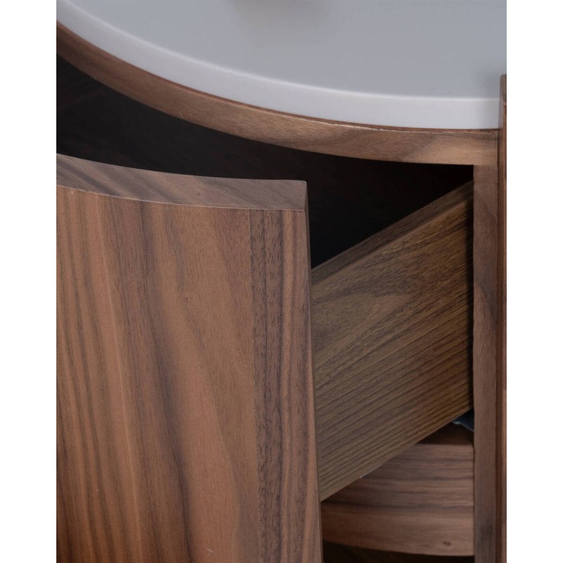 Mesita de noche Avorio en nogal con sobre marfil diseño elegante