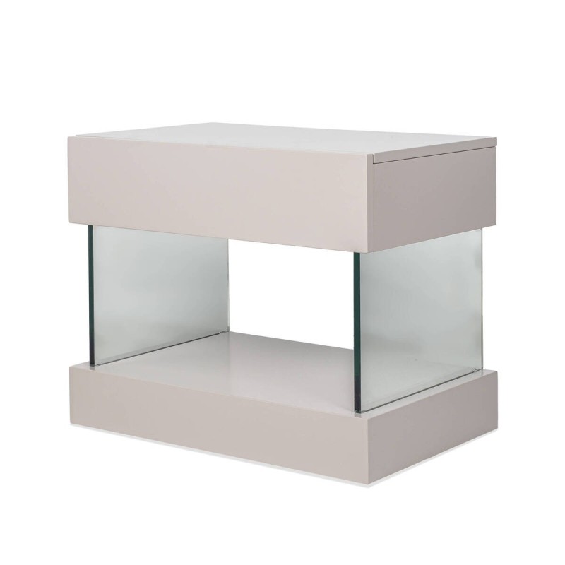 Mesita de noche Glass Avorio marfil mate con cristal templado