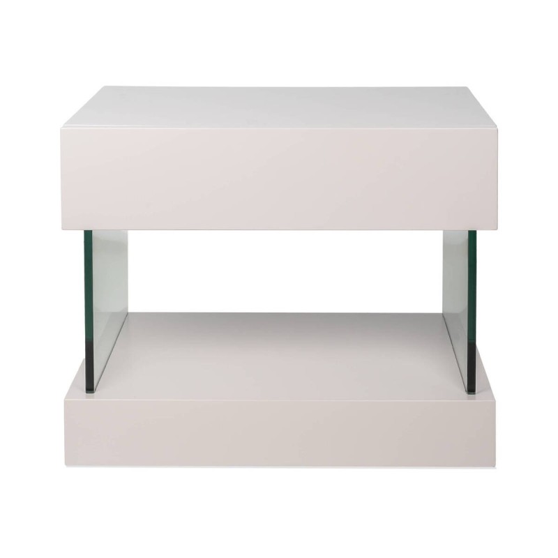 Mesita de noche Glass Avorio marfil mate con cristal templado
