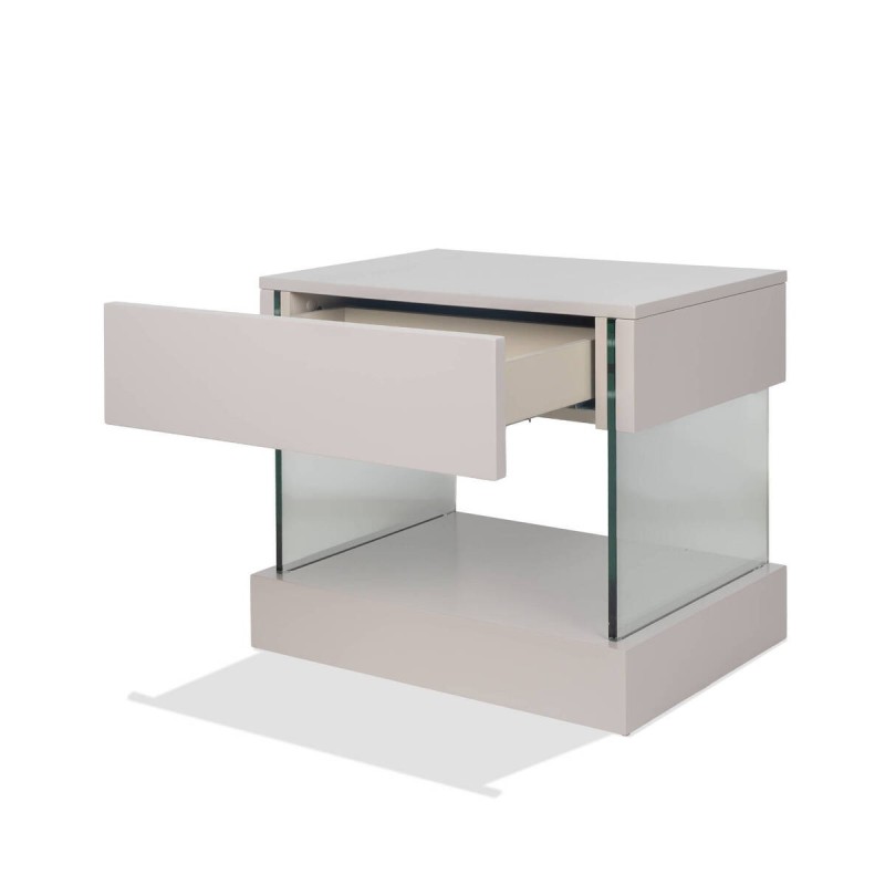Mesita de noche Glass Avorio marfil mate con cristal templado