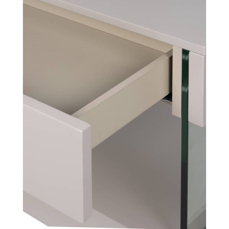 Mesita de noche Glass Avorio marfil mate con cristal templado