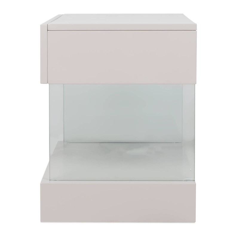 Mesita de noche Glass Avorio marfil mate con cristal templado