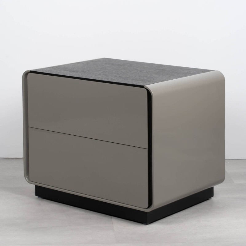 Mesita de noche CYL con dos cajones en acabado gris y tapa negra