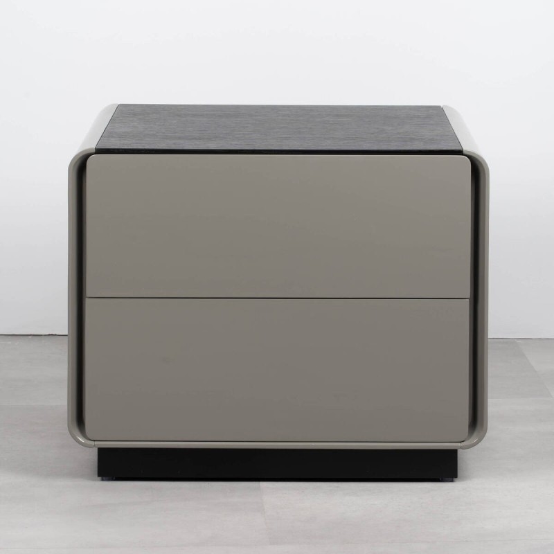 Mesita de noche CYL con dos cajones en acabado gris y tapa negra