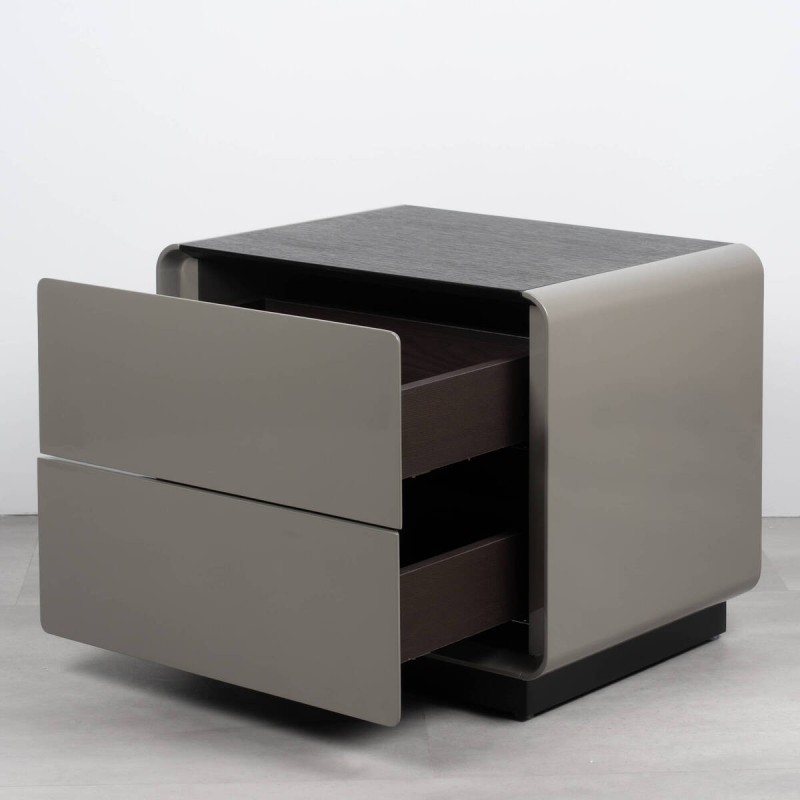 Mesita de noche CYL con dos cajones en acabado gris y tapa negra