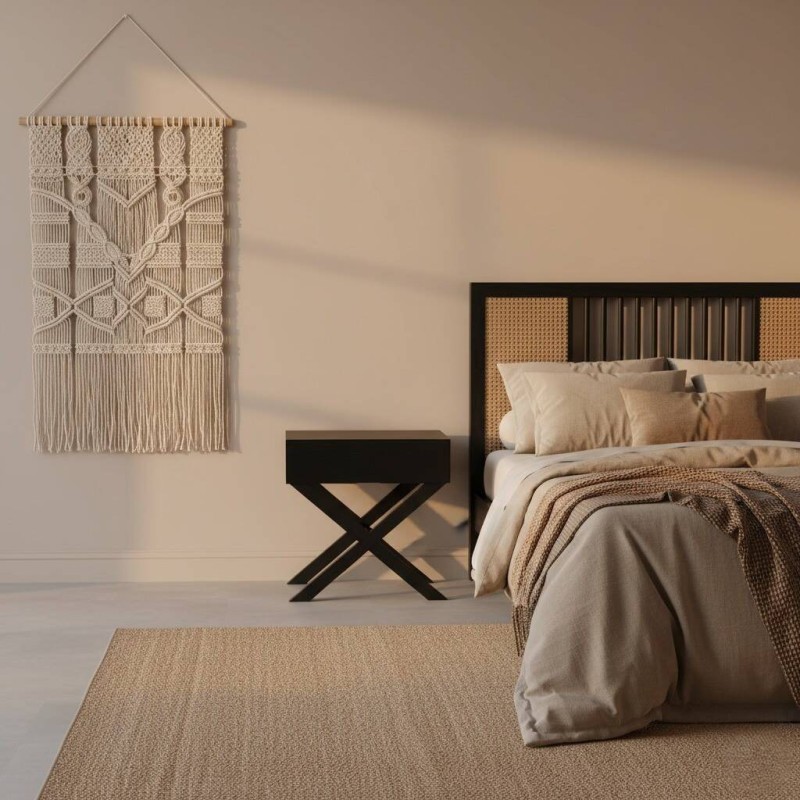 Mesita de noche Elba negra con un cajón y estructura cruzada