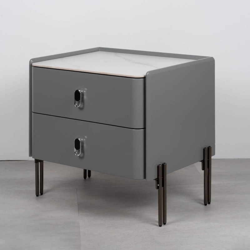 Mesita de noche Stone gris con dos cajones y tapa efecto pizarra
