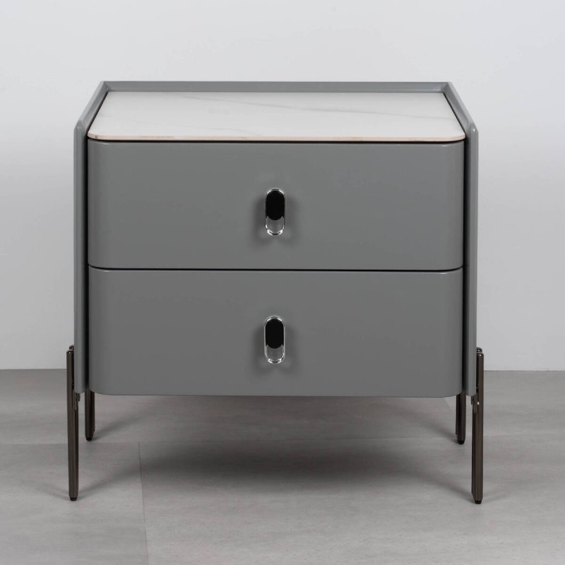Mesita de noche Stone gris con dos cajones y tapa efecto pizarra