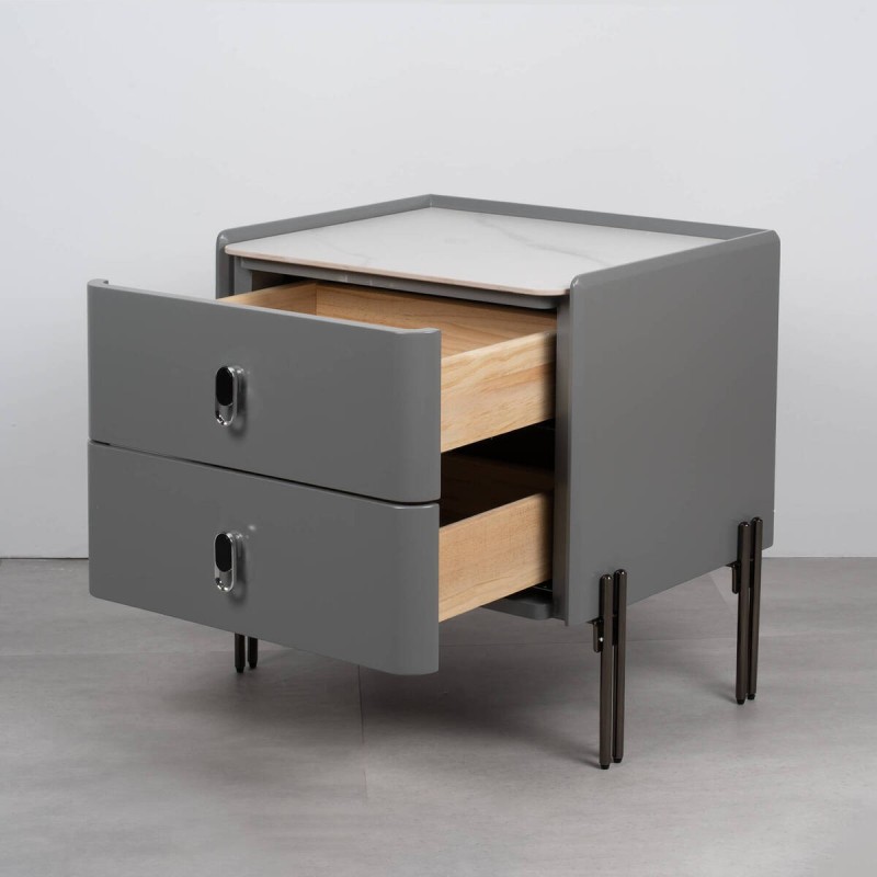 Mesita de noche Stone gris con dos cajones y tapa efecto pizarra