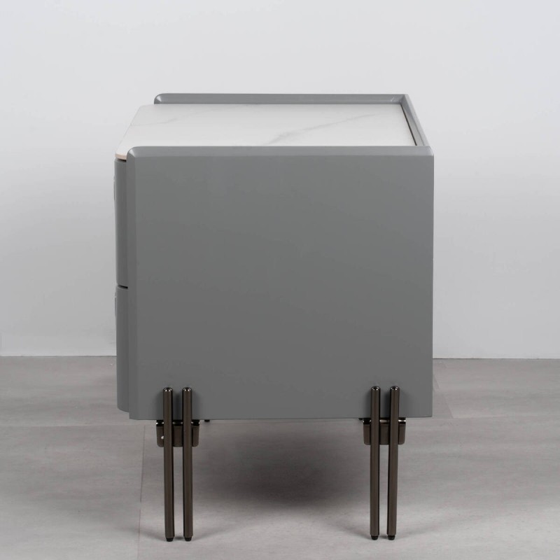 Mesita de noche Stone gris con dos cajones y tapa efecto pizarra