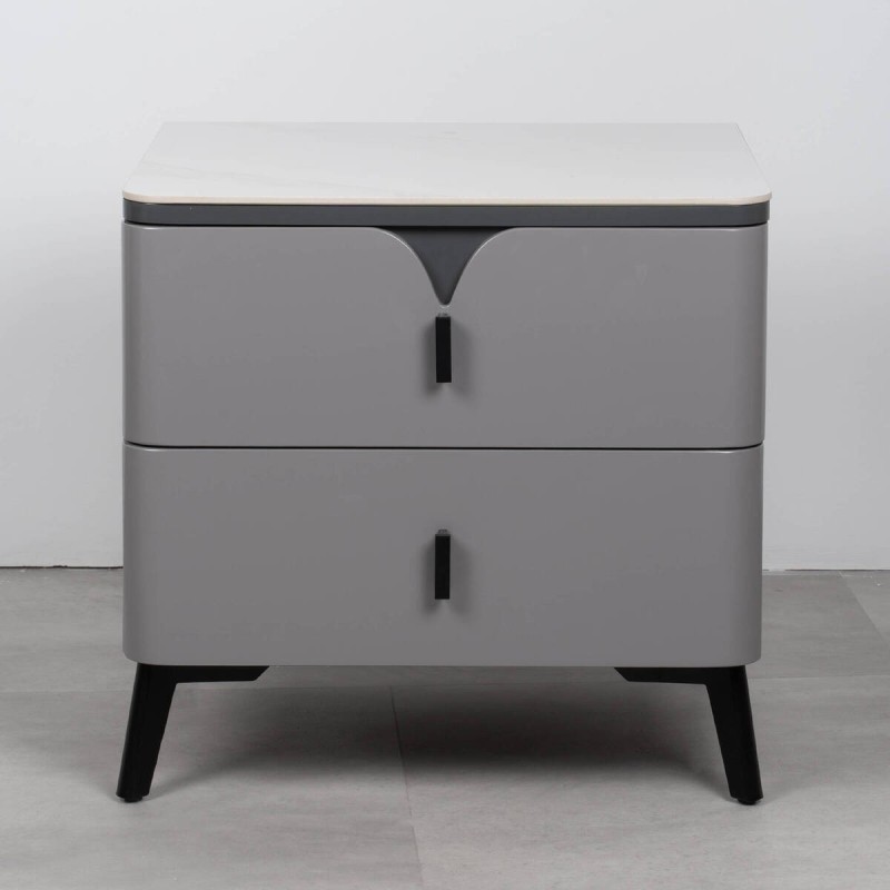Mesita de noche Atlas gris con dos cajones y tapa efecto pizarra