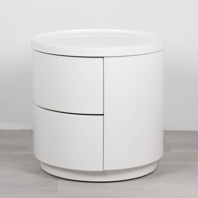 Mesita de noche Luna blanca cilíndrica con dos cajones