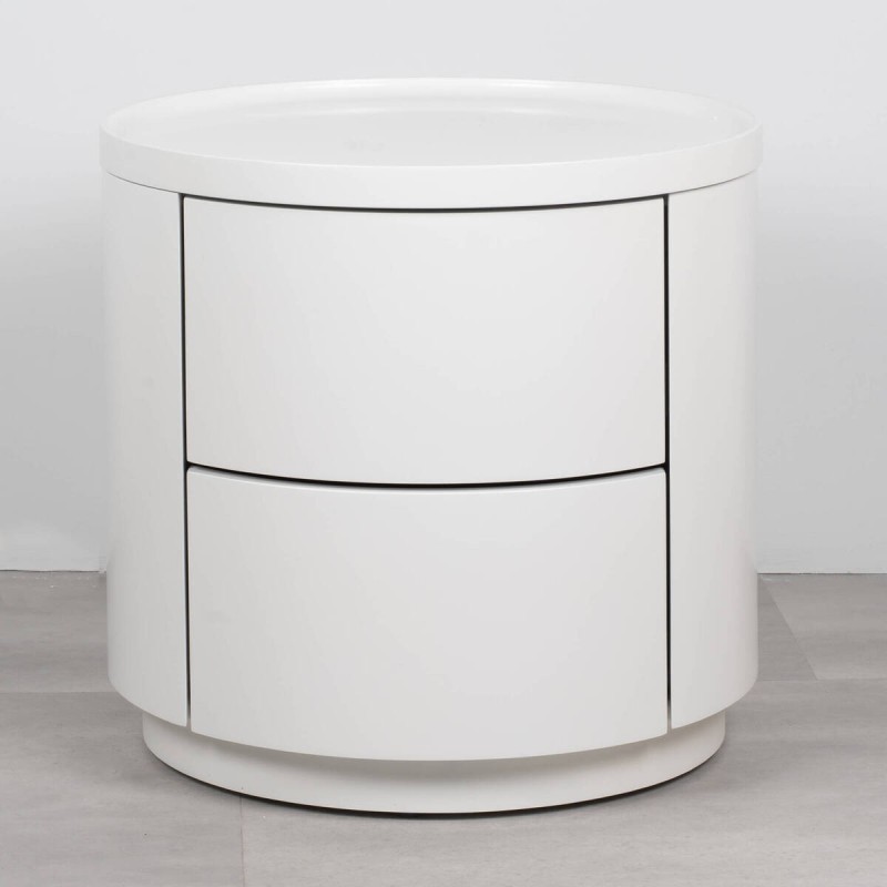 Mesita de noche Luna blanca cilíndrica con dos cajones