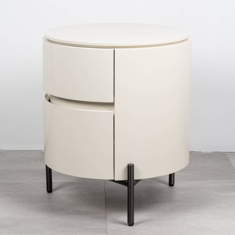 Mesita de noche Mical cilíndrica blanca con patas de metal