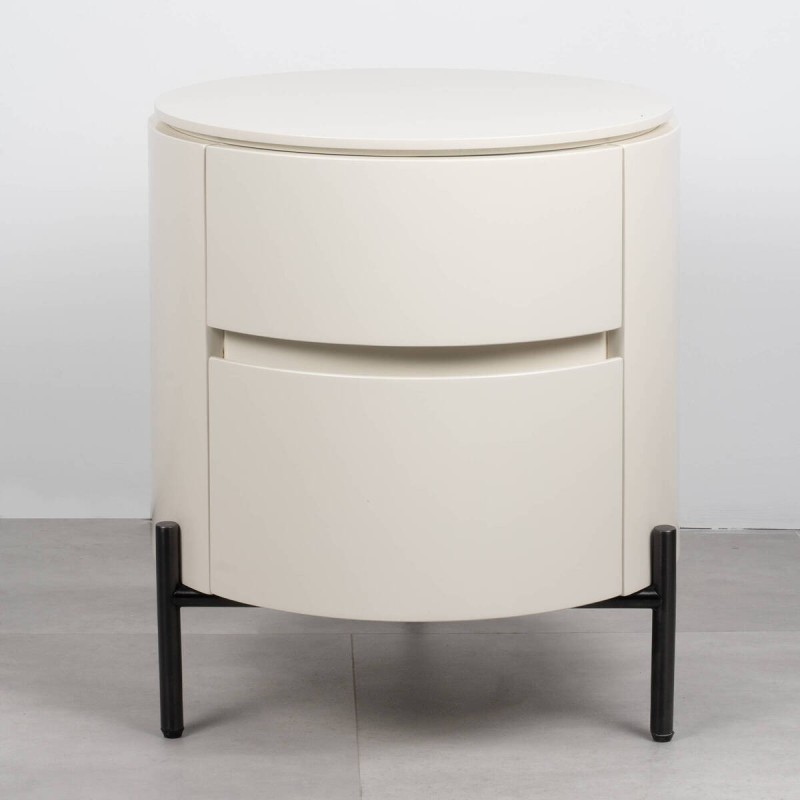 Mesita de noche Mical cilíndrica blanca con patas de metal