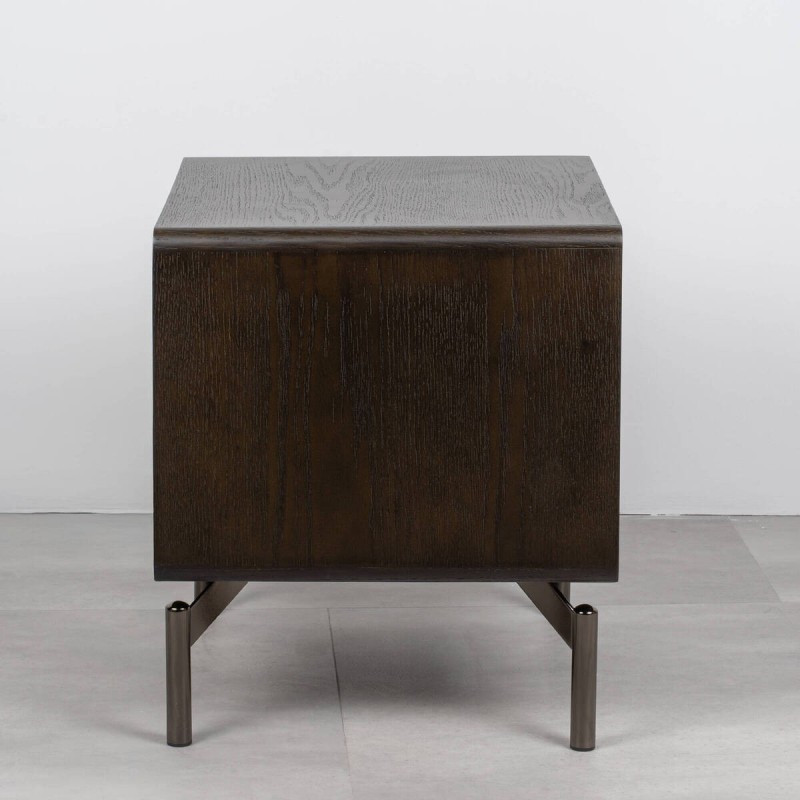 Mesita de noche Nox en madera oscurecida con cajones gris lacado