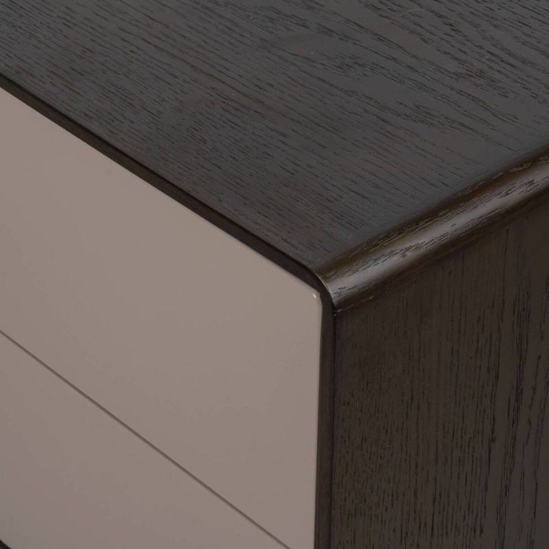 Mesita de noche Nox en madera oscurecida con cajones gris lacado