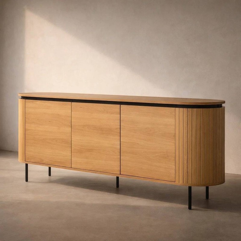 Aparador jade de melamina roble y patas negras 160x40x76 cm