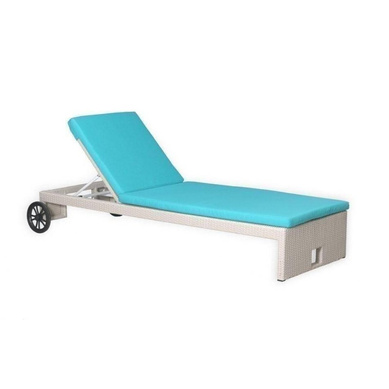 TUMBONA JARDÍN FIBRA VIRO BLANCO ROTO - COJÍN TURQUESA (210x75x91cm)