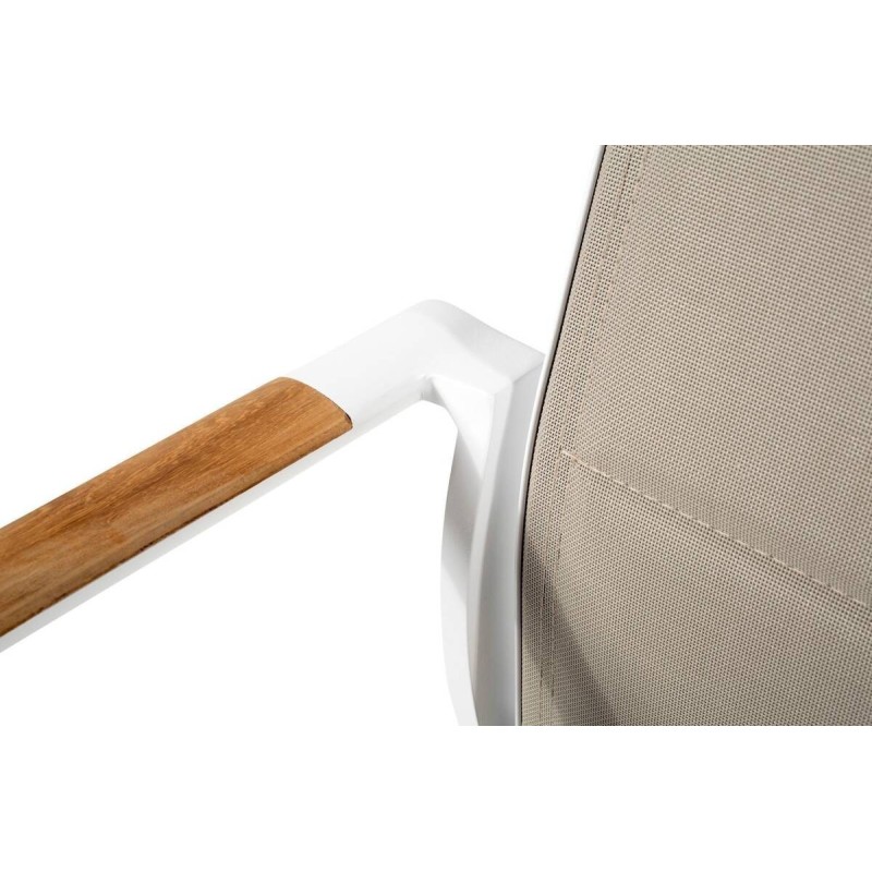 Silla de exterior aluminio blanco tejido taupe con brazos teca 61x65x92cm