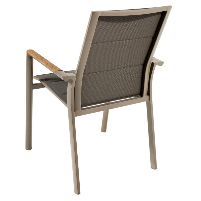 SILLA DE EXTERIOR ALUMINIO TAUPE CON BRAZOS TECA (61x65x92cm)